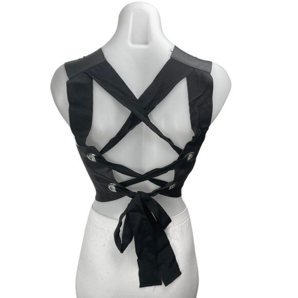 Zara Women's Black Faux Vegan Leather Sleeveless Lace Up Back Crop Tank Top Sz S - Picture 2 of 4